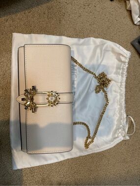 Michael Kors Cream Crossbody with Gold Chain & Floral Hardware